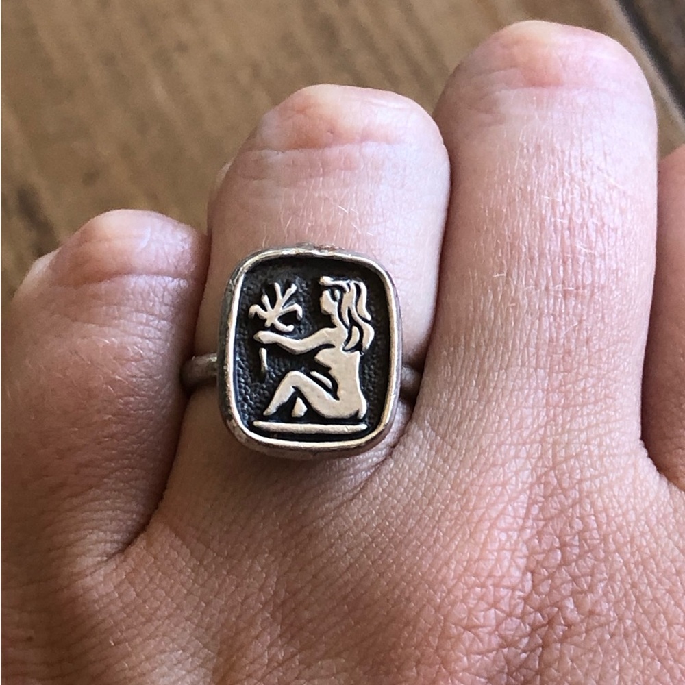 Virgo Nude Woman Lady Silver Tone Ring, Adjustable One Size, Zodiac Boho